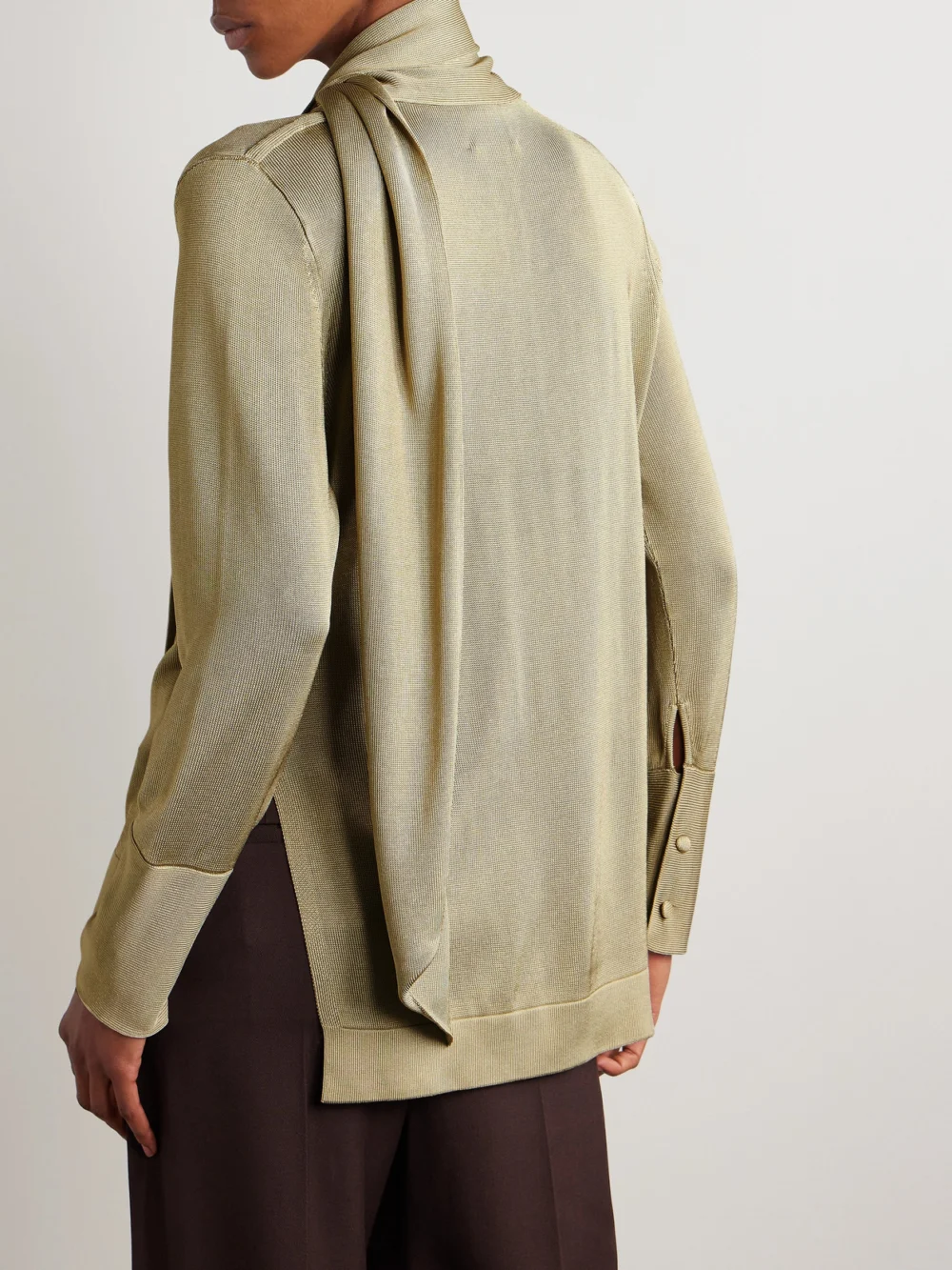 Back view of the Galvan Ida Scarf-detailed Metallic Jersey Top