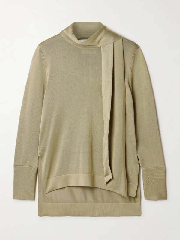 Galvan Ida Scarf-detailed Metallic Jersey Top