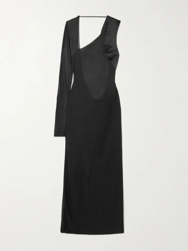 Galvan Modernist One-sleeve Satin and Stretch-tulle Midi Dress
