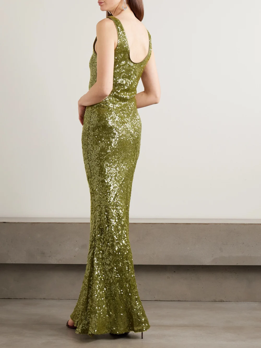 Back view of the Galvan Moonlight Valletta Sequined Crepe De Chine Gown