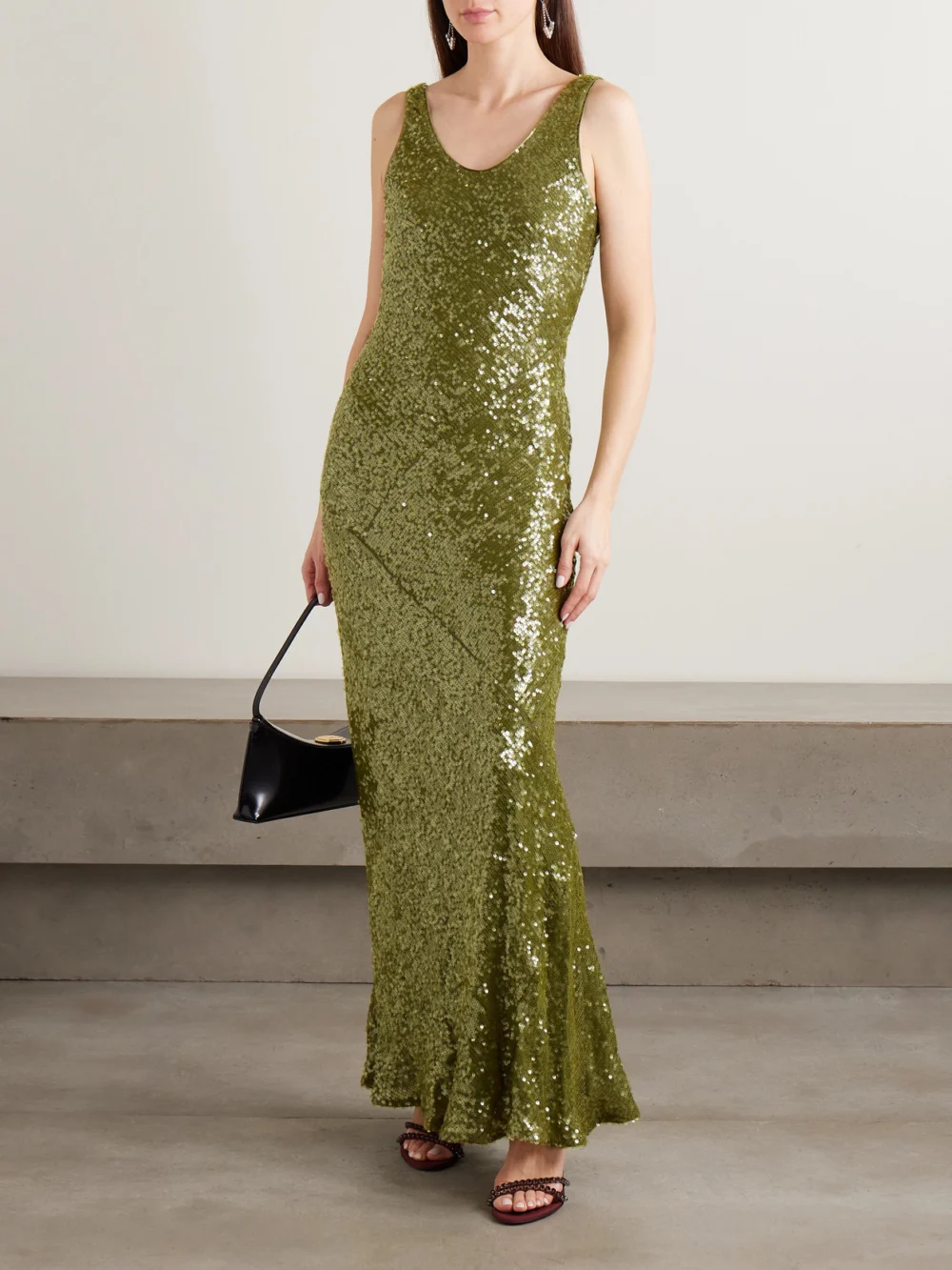 Galvan Moonlight Valletta Sequined Crepe De Chine Gown, worn by a model