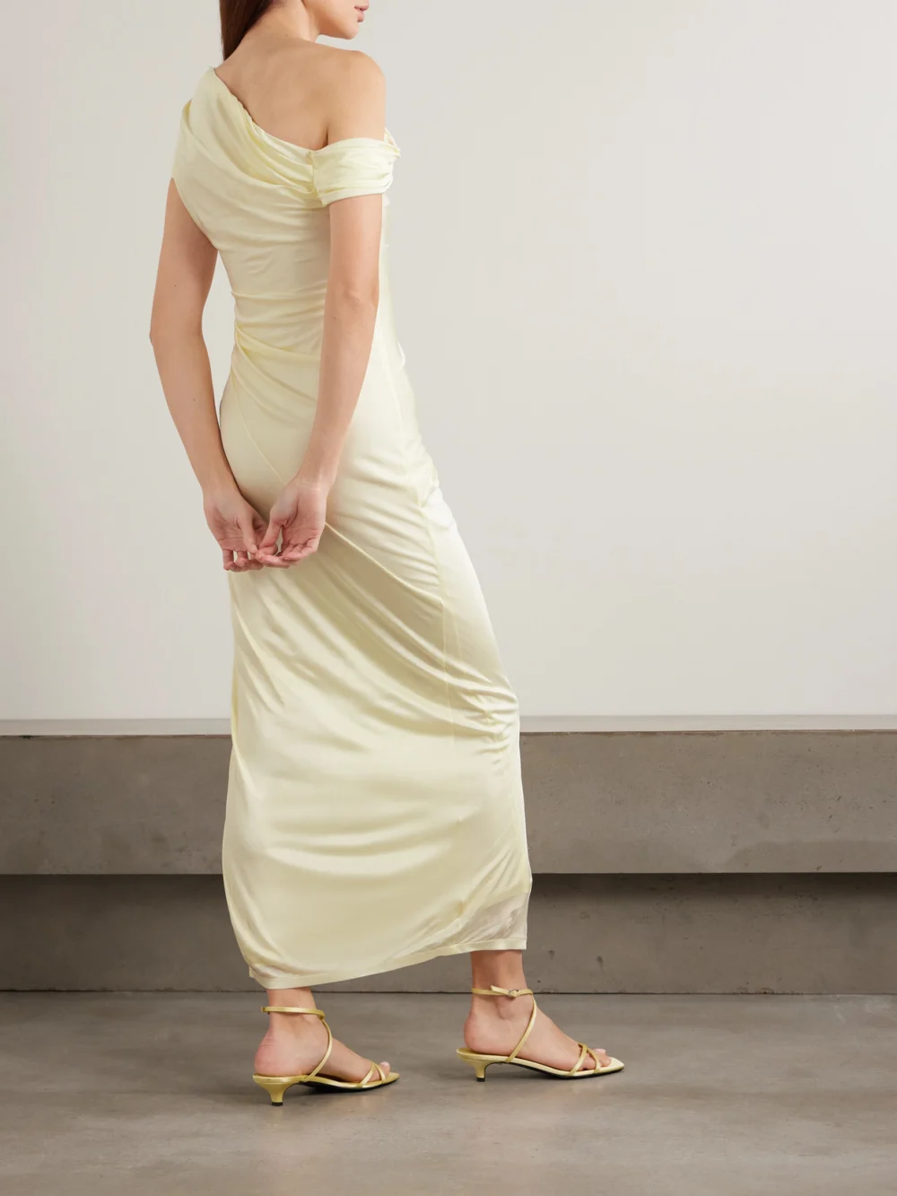Back view of the Galvan Off-the-shoulder Draped Stretch-jersey Maxi Dress