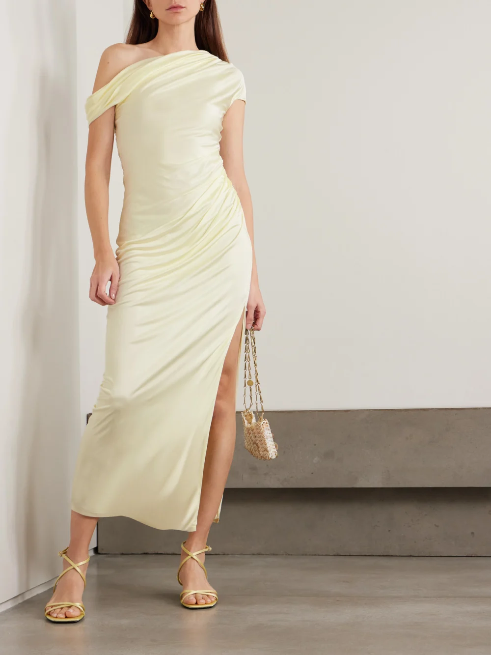 Galvan Off-the-shoulder Draped Stretch-jersey Maxi Dress, worn by a model