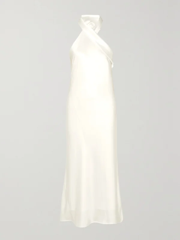 Galvan Pandora Satin Halterneck Midi Dress
