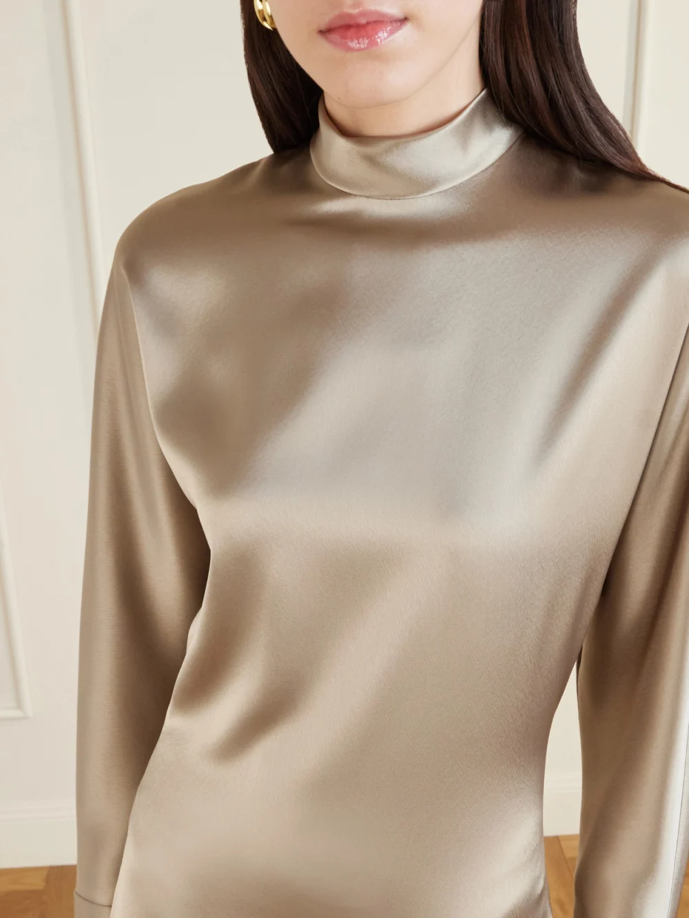 Close-up detail of the Galvan Phoenix Satin Gown