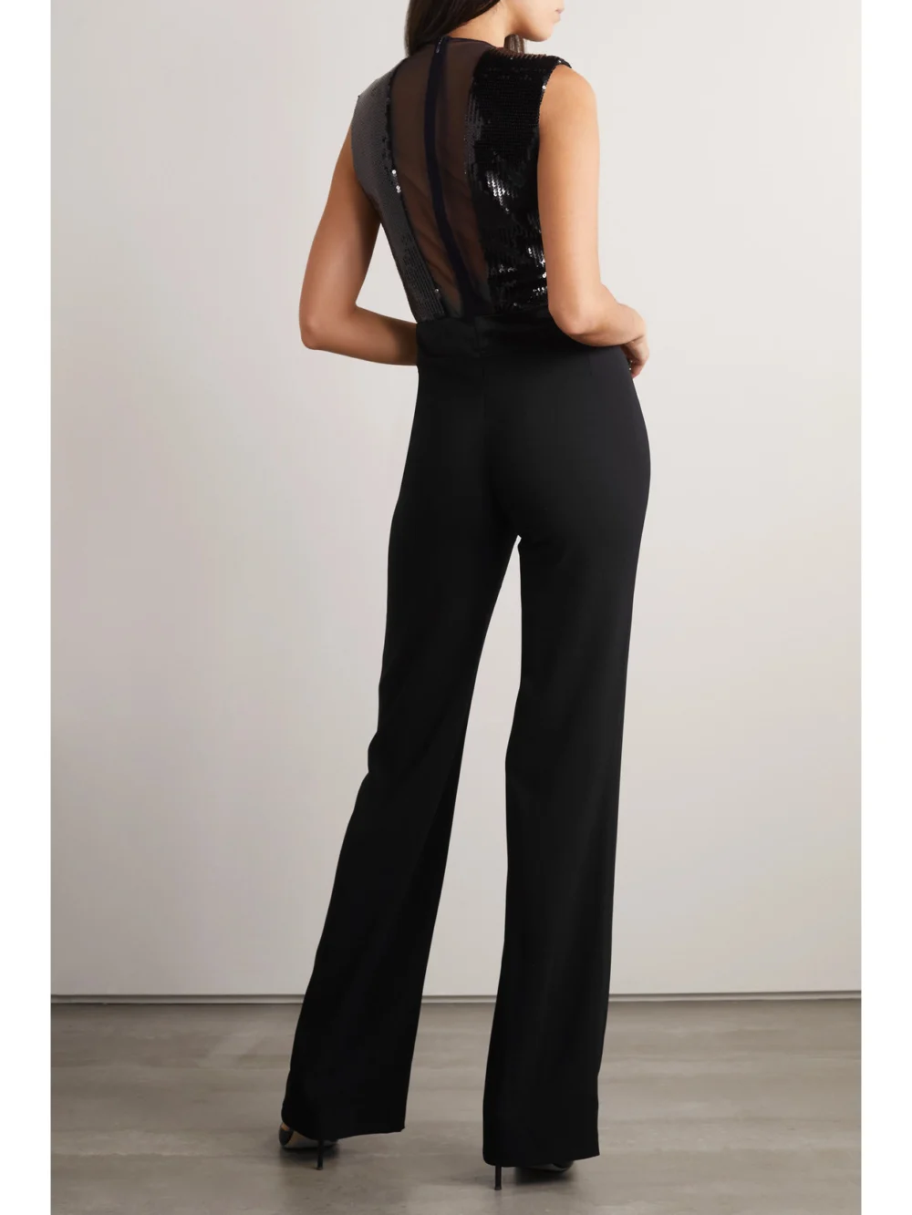 Back view of the Galvan Sequined Tulle and Crepe Jumpsuit