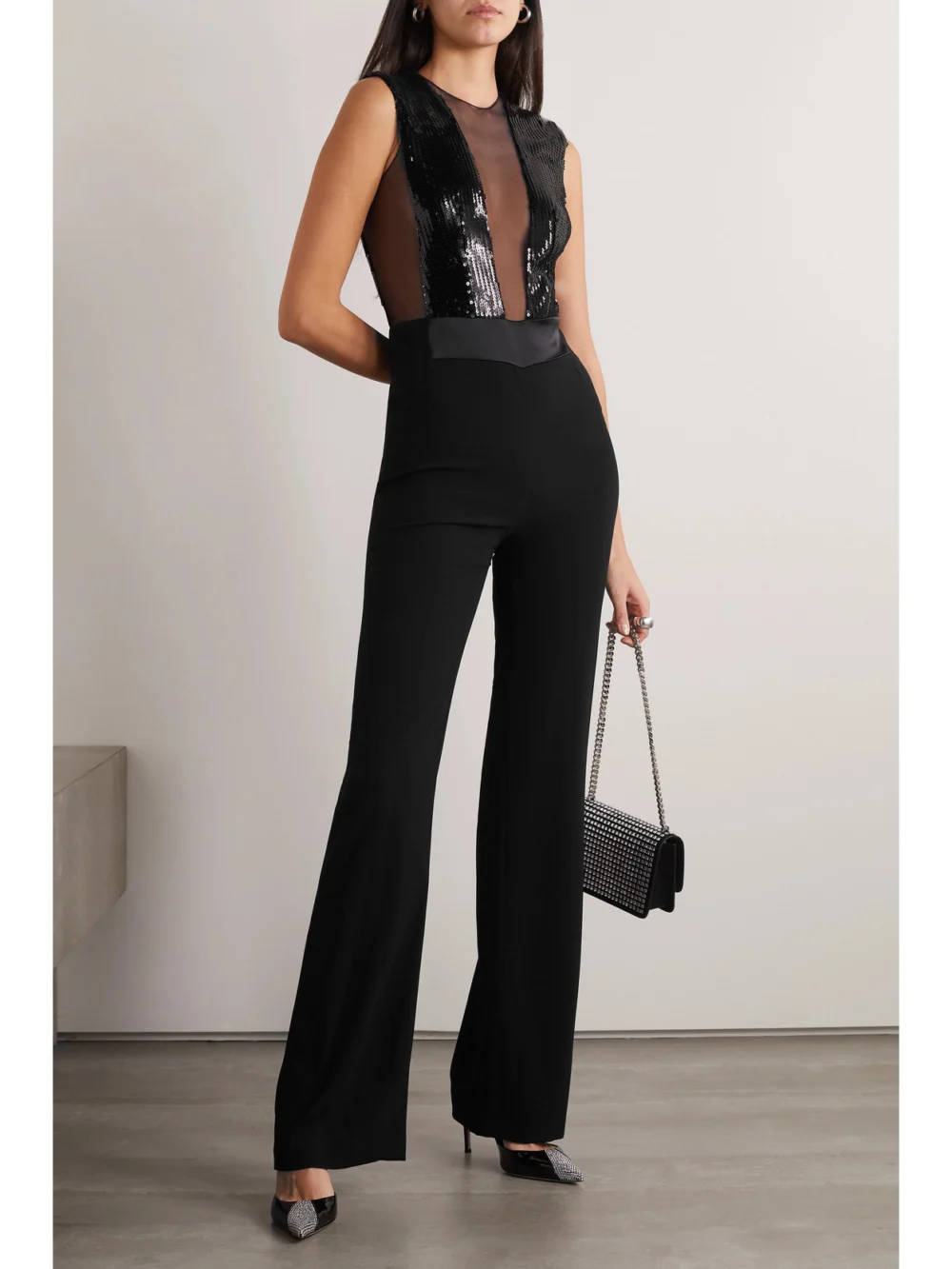 Galvan Sequined Tulle and Crepe Jumpsuit, worn by a model