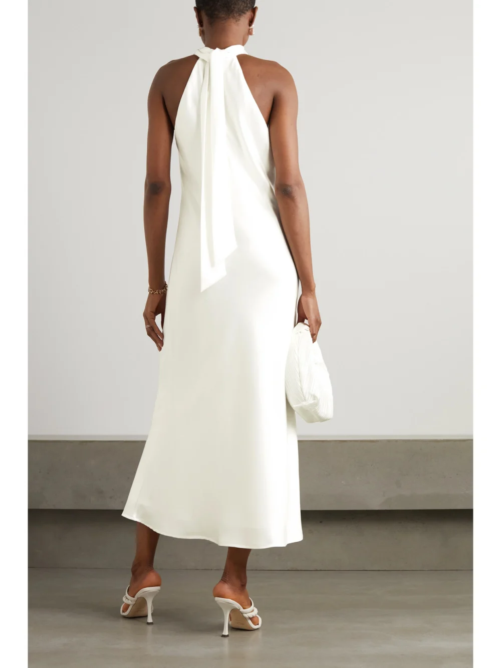 Back view of the Galvan Sienna Halterneck Satin Midi Dress
