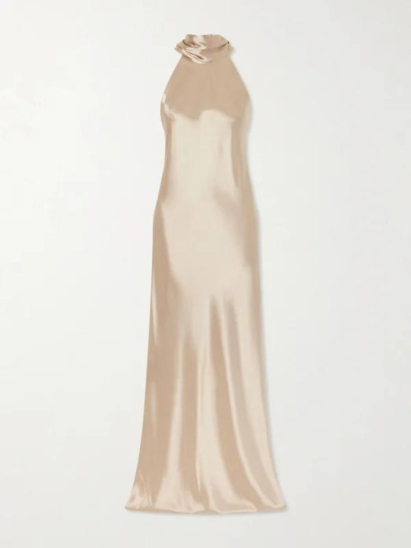 Galvan Sienna Satin Halterneck Gown