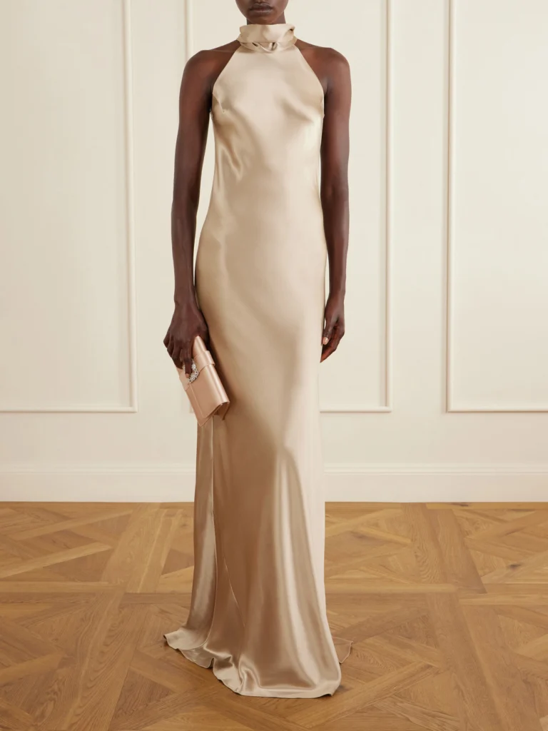 Galvan Sienna Satin Halterneck Gown