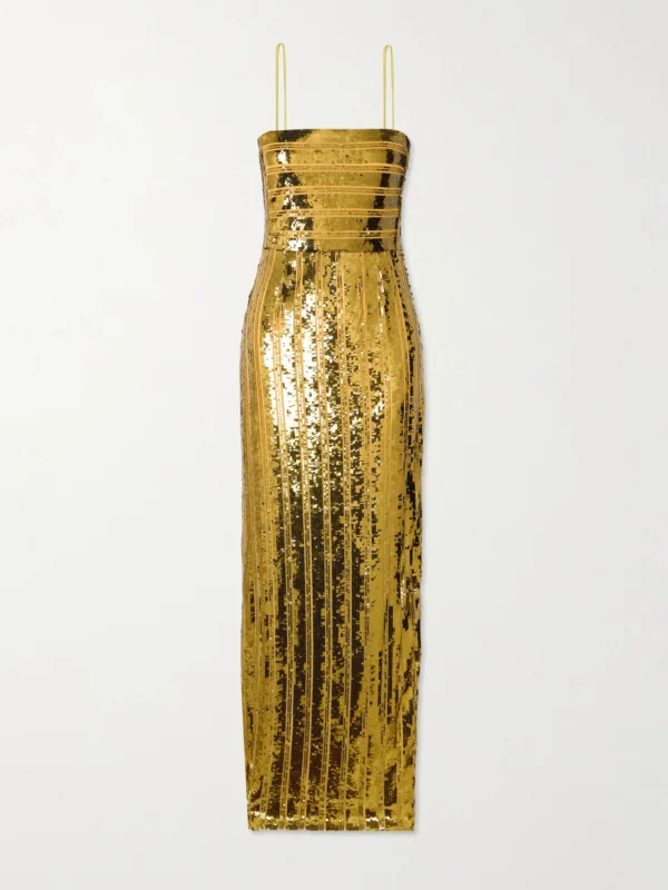 Galvan Stargaze Striped Sequined Tulle Maxi Dress