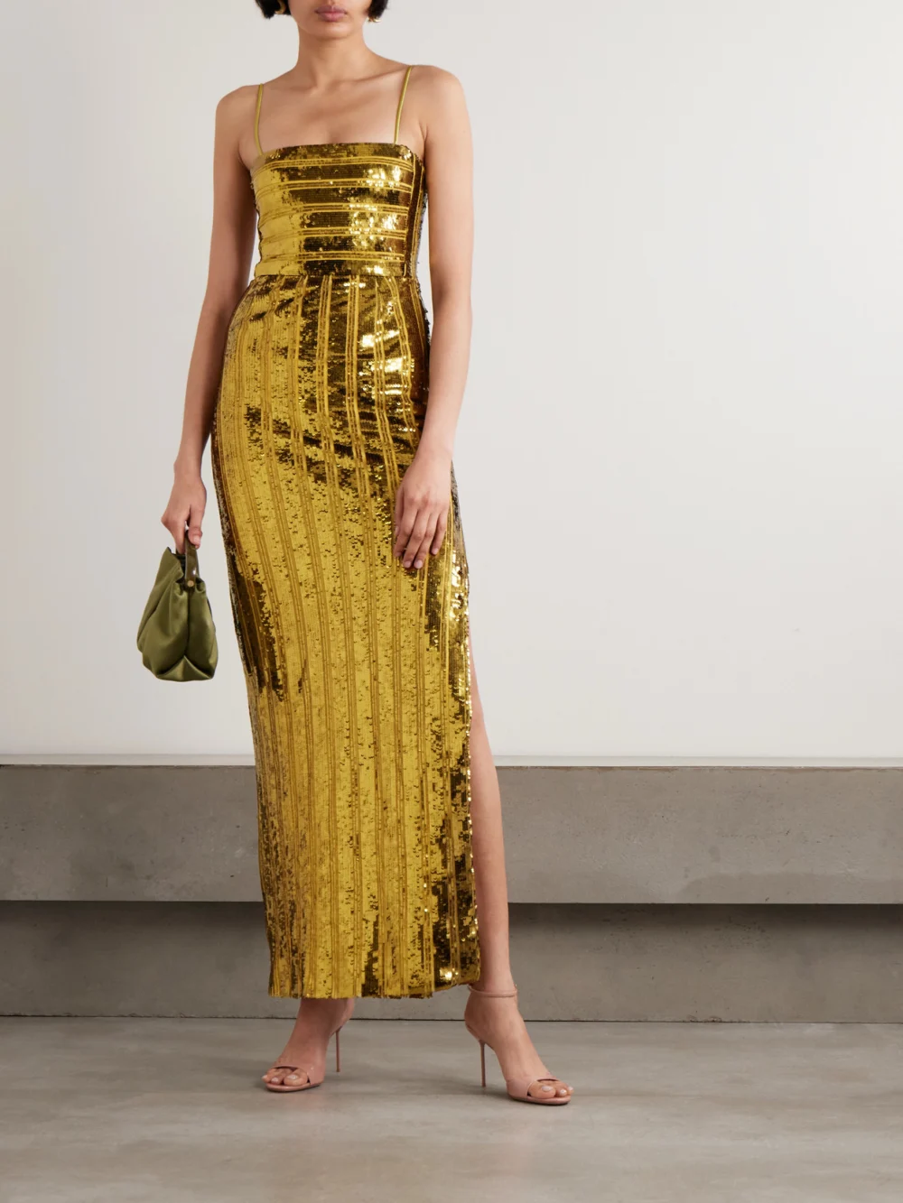 Galvan Stargaze Striped Sequined Tulle Maxi Dress, worn by a model