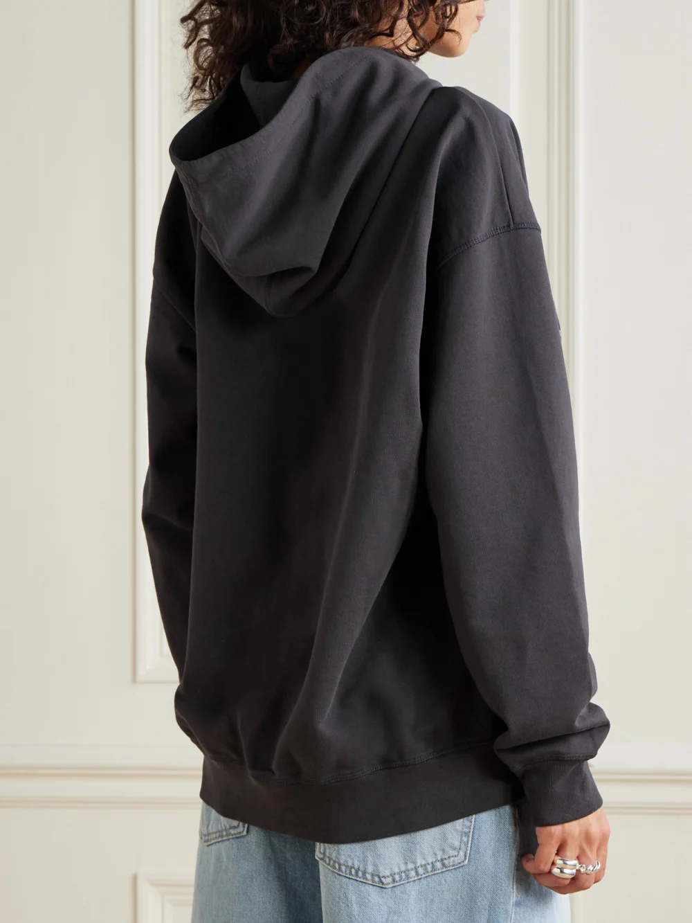 Back view of the Ganni Oversized Printed Organic Cotton-jersey Hoodie