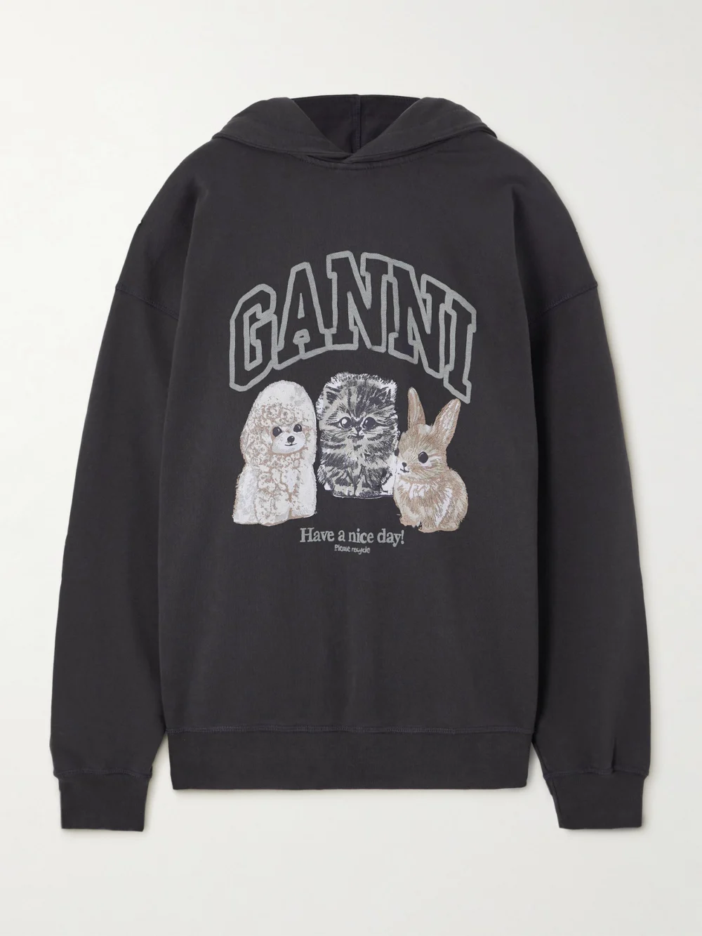 Ganni Oversized Printed Organic Cotton-jersey Hoodie in charcoal