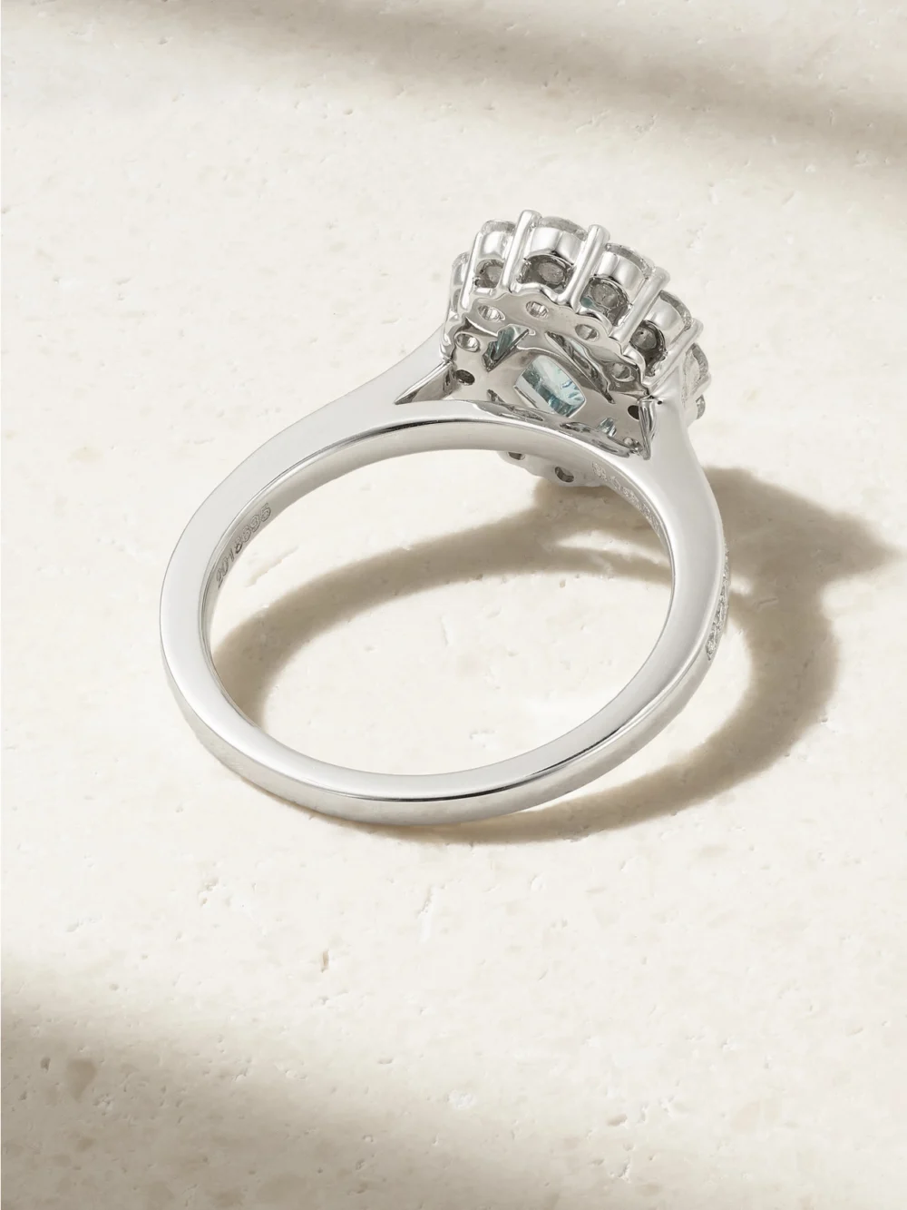 Back view of the Garrard 1735 Platinum, Aquamarine and Diamond Ring