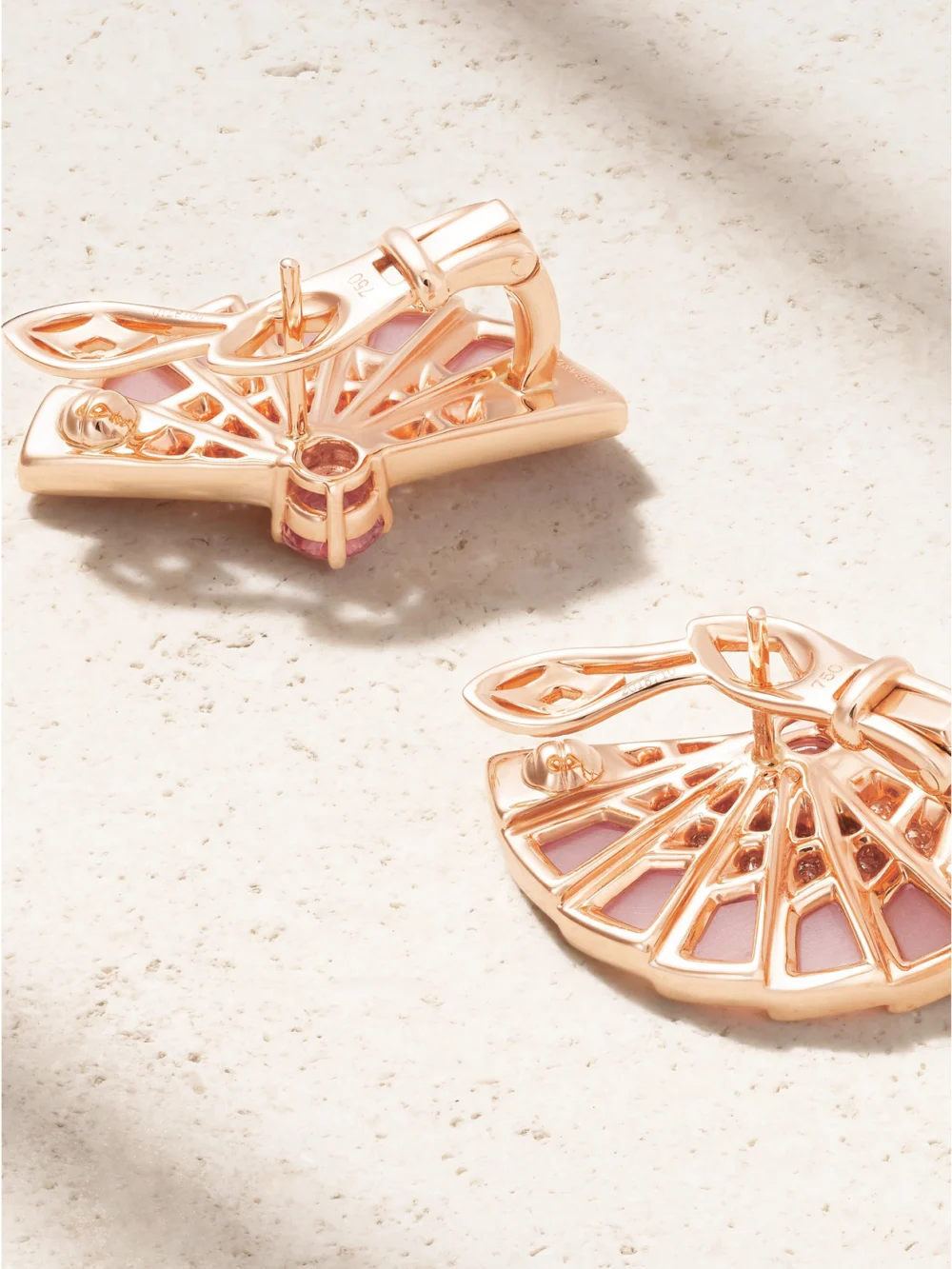 Back view of the Garrard Fanfare Symphony 18-karat Rose Gold Multi-stone Earrings