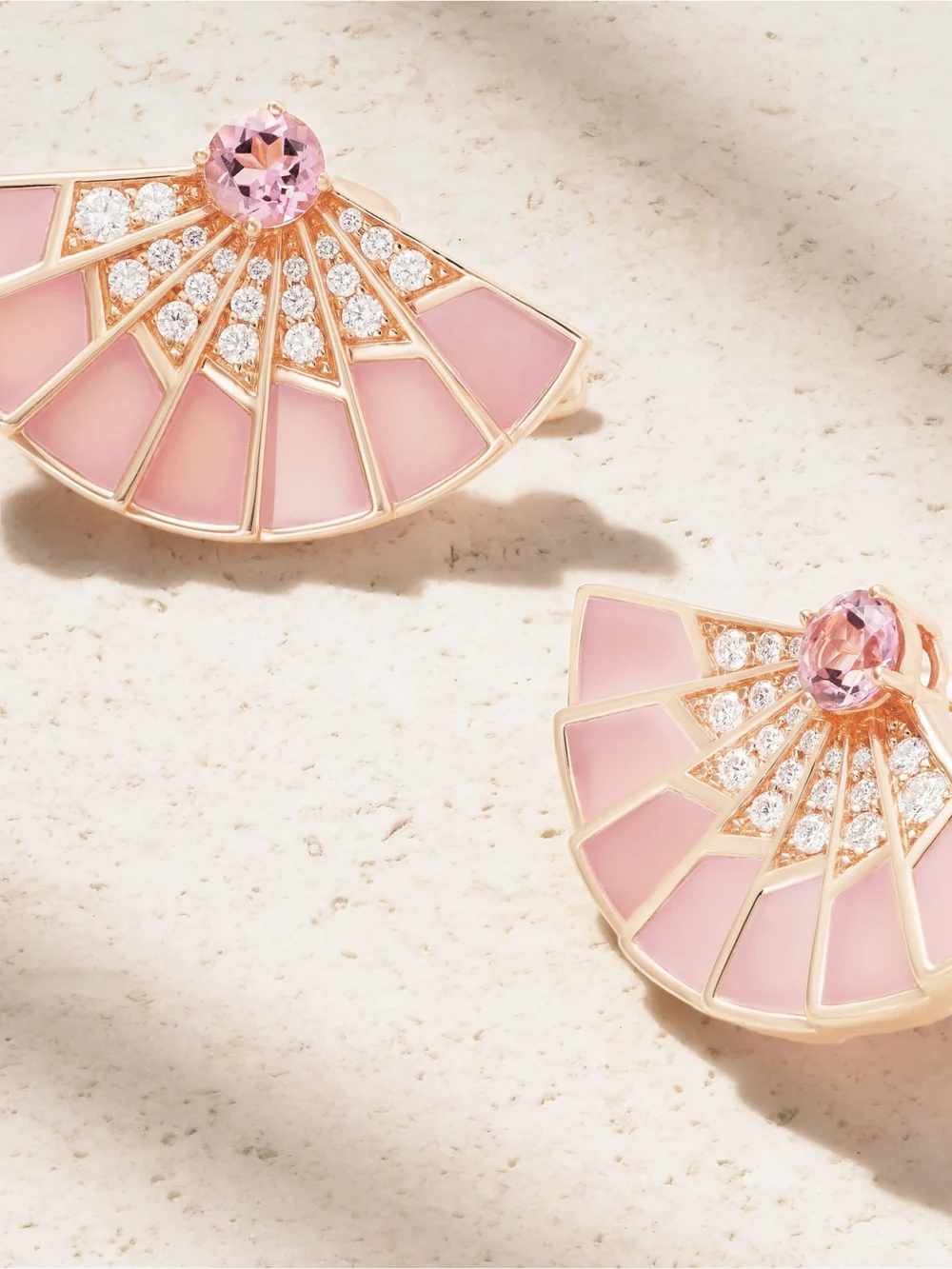 Close-up detail of the Garrard Fanfare Symphony 18-karat Rose Gold Multi-stone Earrings