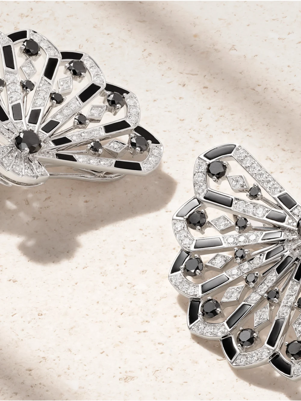 Close-up detail of the Garrard Fanfare Symphony 18-karat White Gold, Spinel and Diamond Earrings
