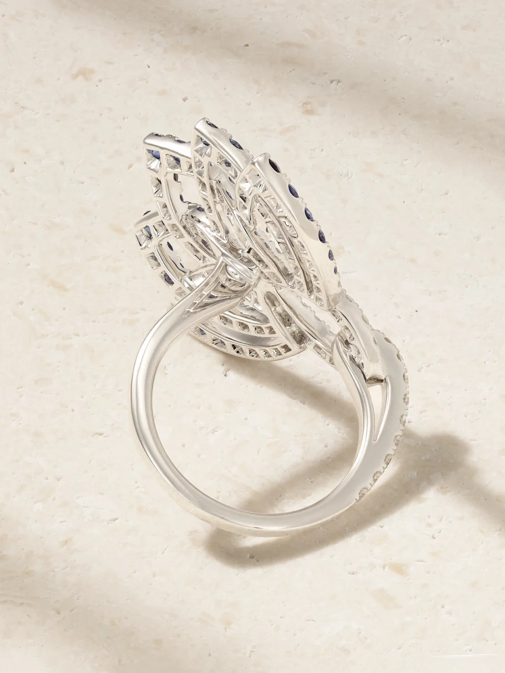 Back view of the Garrard Lotus Flower 18-karat White Gold, Sapphire and Diamond Ring