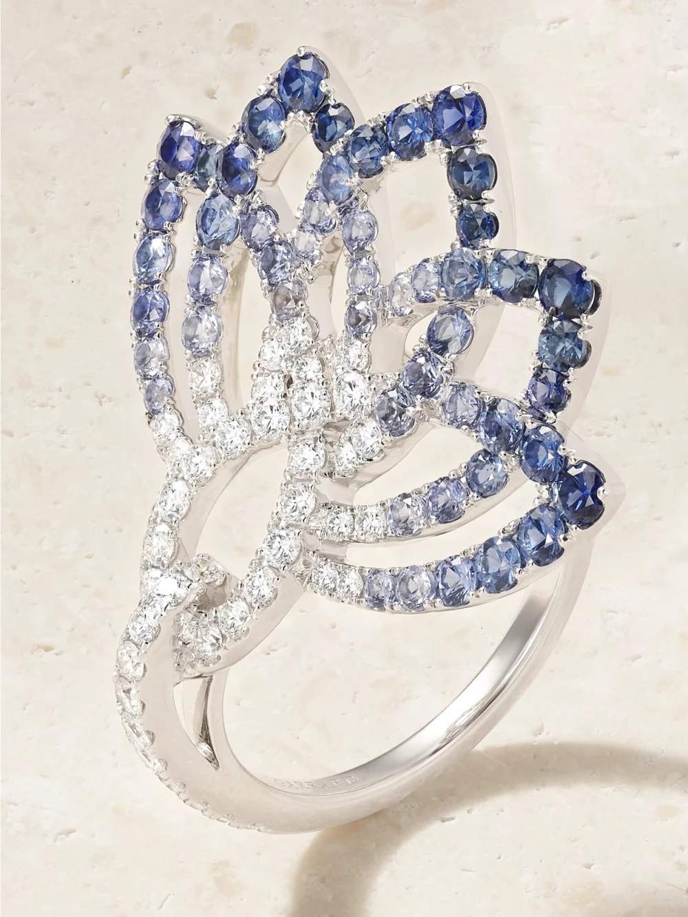 Close-up detail of the Garrard Lotus Flower 18-karat White Gold, Sapphire and Diamond Ring