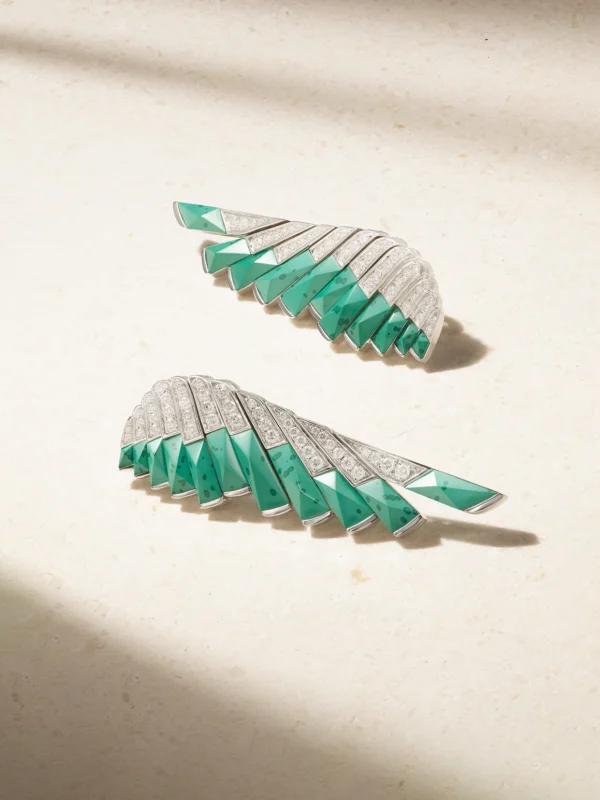 Garrard Wings 18-karat White Gold, Malachite and Diamond Earrings