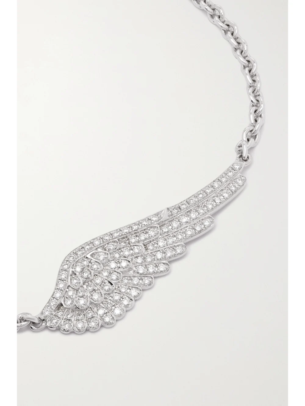Close-up detail of the Garrard Wings Classic 18-karat White Gold Diamond Bracelet