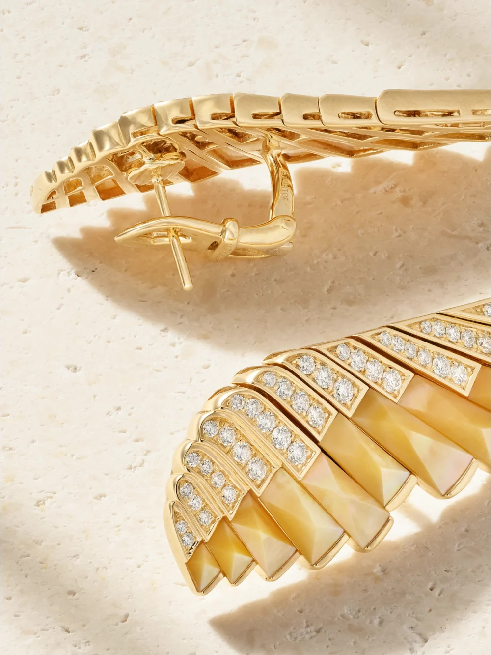 Back view of the Garrard Wings Rising 18-karat Gold, Diamond and Mother-of-pearl Earrings