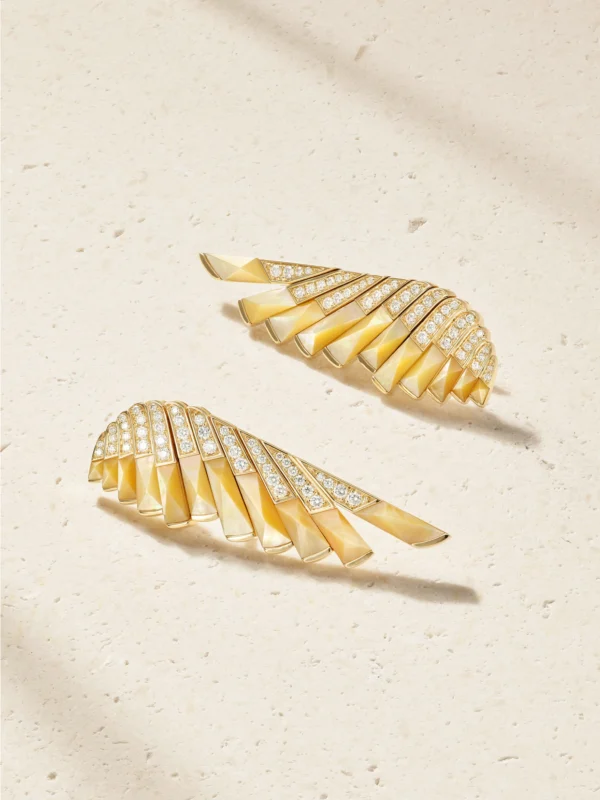 Garrard Wings Rising 18-karat Gold, Diamond and Mother-of-pearl Earrings