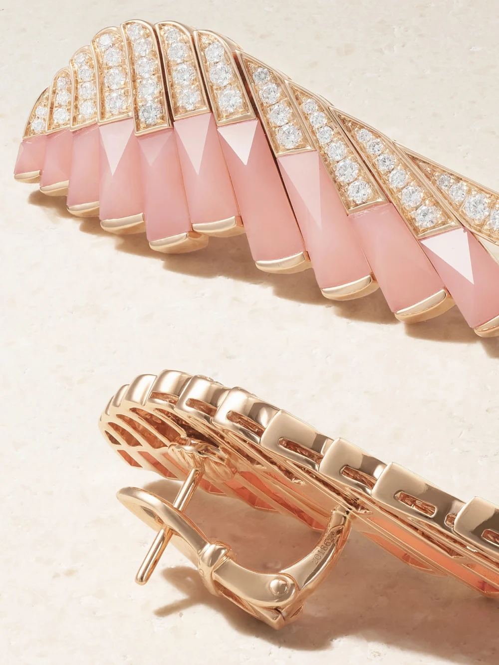 Back view of the Garrard Wings Rising 18-karat Rose Gold, Opal and Diamond Earrings