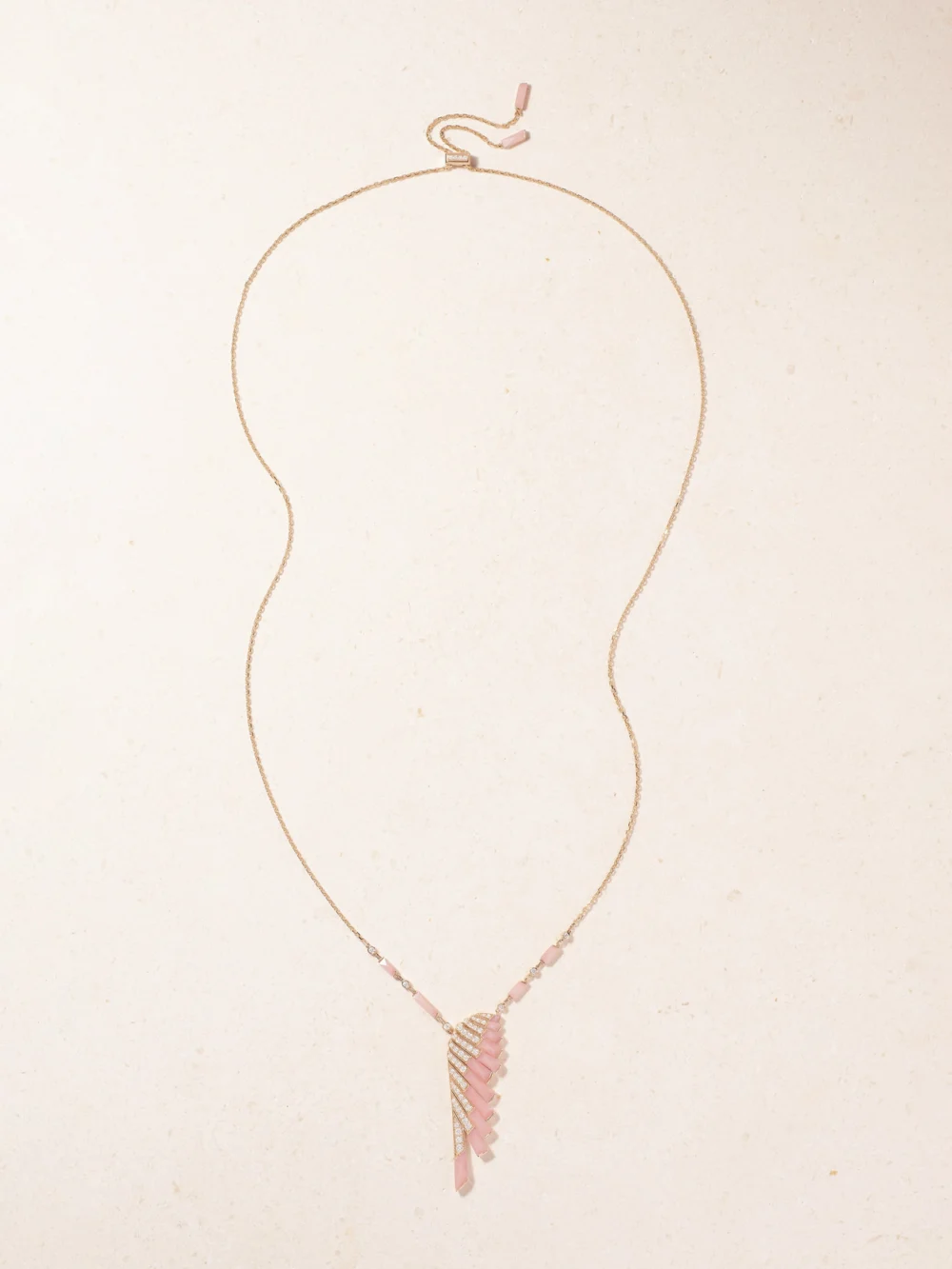 Close-up detail of the Garrard Wings Rising 18-karat Rose Gold, Opal and Diamond Necklace