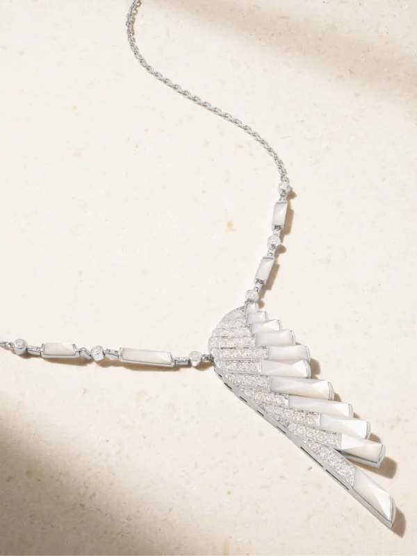 Garrard Wings Rising 18-karat White Gold, Mother-of-pearl and Diamond Necklace