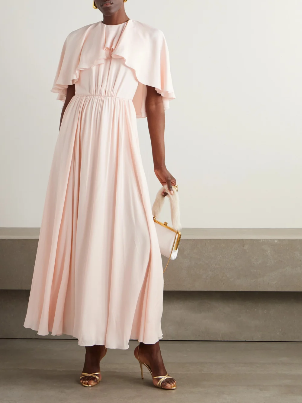 Giambattista Valli Cape-effect Pleated Crepe Midi Dress, worn by a model
