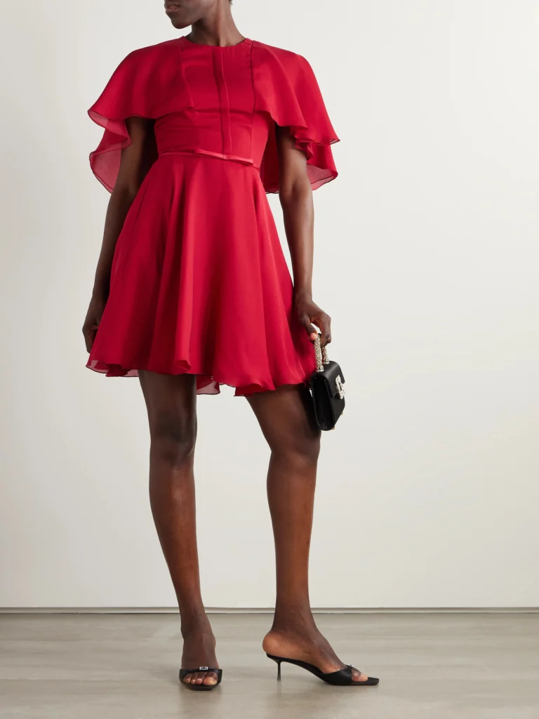Giambattista Valli Cape-effect Satin-trimmed Silk-chiffon Mini Dress