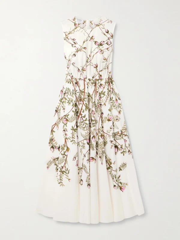Giambattista Valli Pleated Floral-print Cotton-poplin Midi Dress