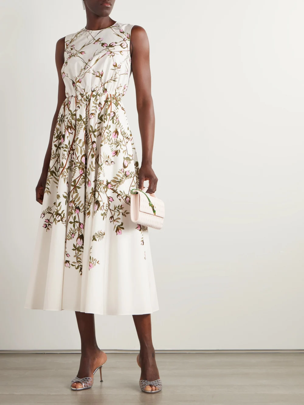 Giambattista Valli Pleated Floral-print Cotton-poplin Midi Dress, worn by a model