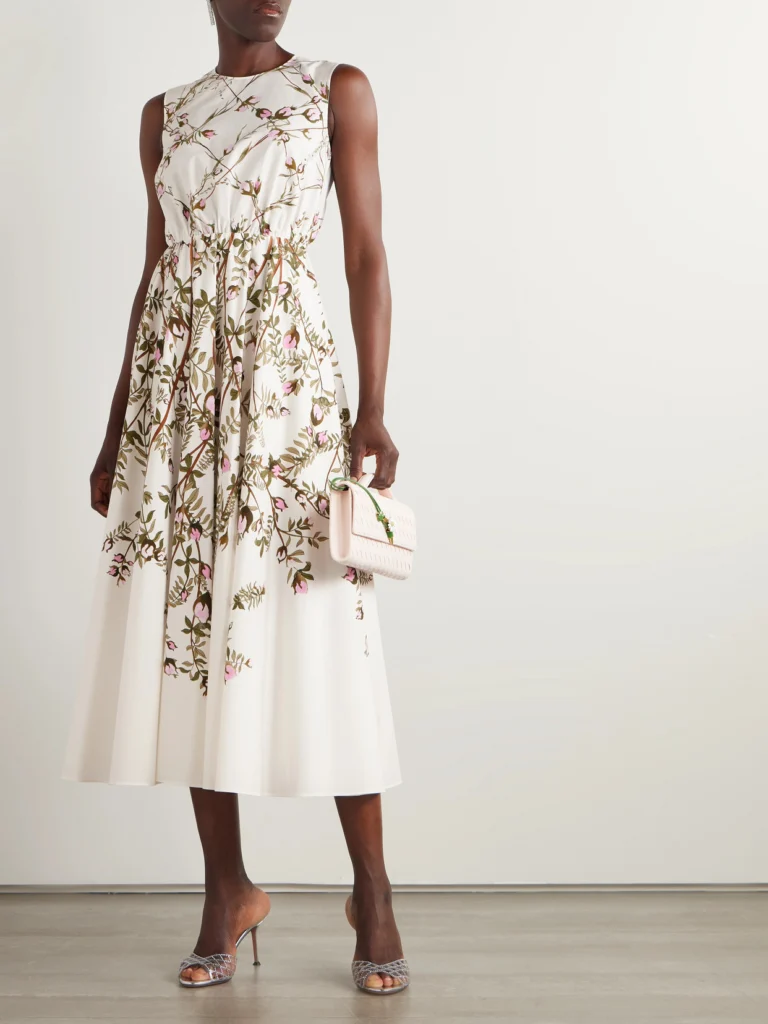 Giambattista Valli Pleated Floral-print Cotton-poplin Midi Dress