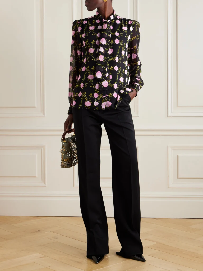 Giambattista Valli Pussy-bow Floral-print Silk-chiffon Blouse