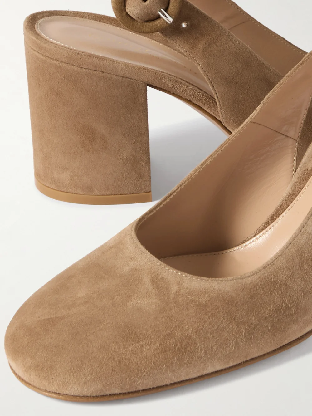 Close-up detail of the Gianvito Rossi 70 Suede Pumps