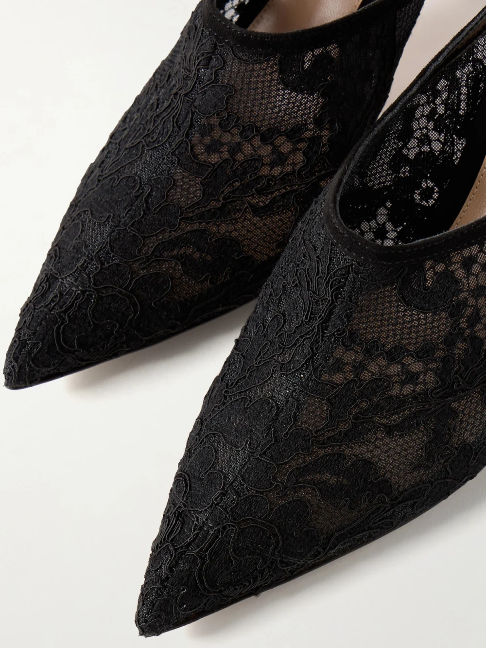 Close-up detail of the Gianvito Rossi 70mm Corded Lace Mules