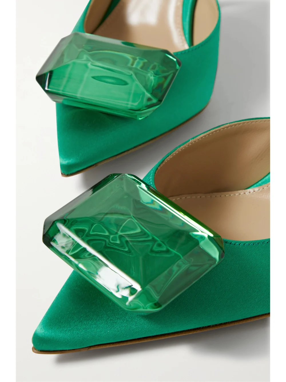 Close-up detail of the Gianvito Rossi 85 Crystal-embellished Satin Mules