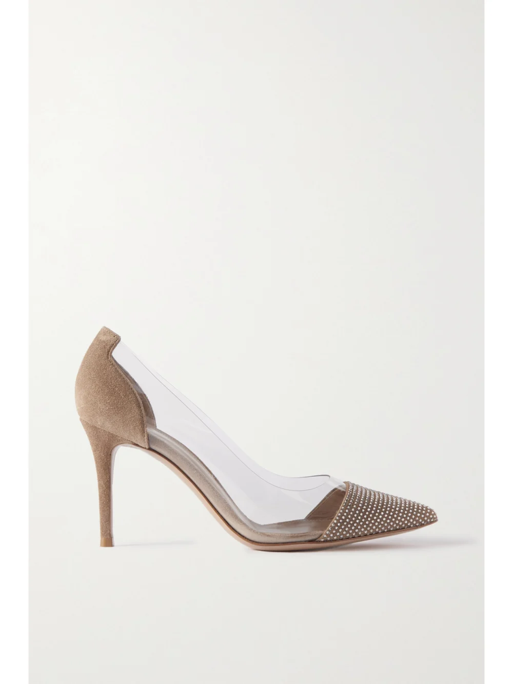 Gianvito Rossi 85 Crystal-embellished Suede-trimmed Pvc Pumps in beige