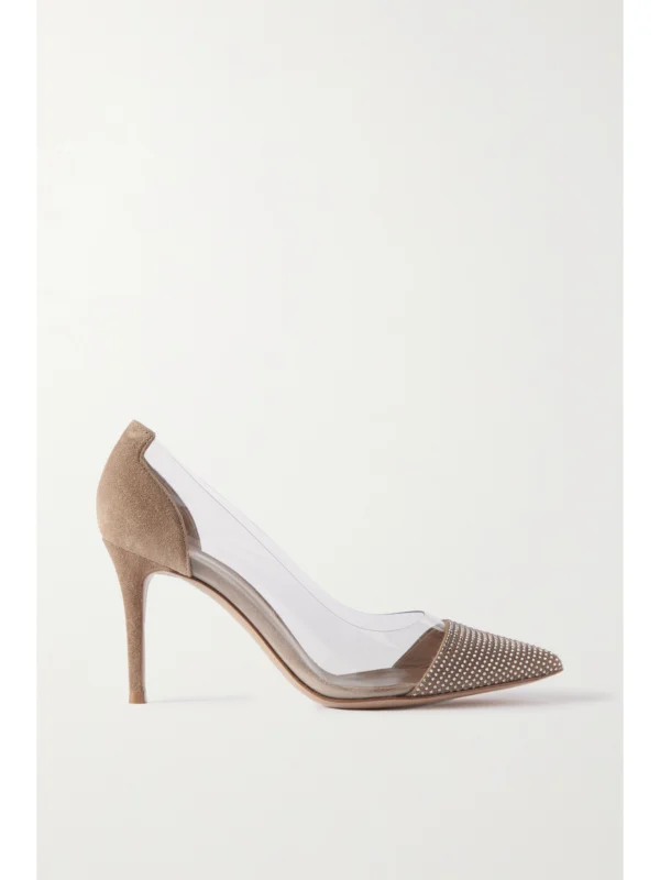 Gianvito Rossi 85 Crystal-embellished Suede-trimmed Pvc Pumps