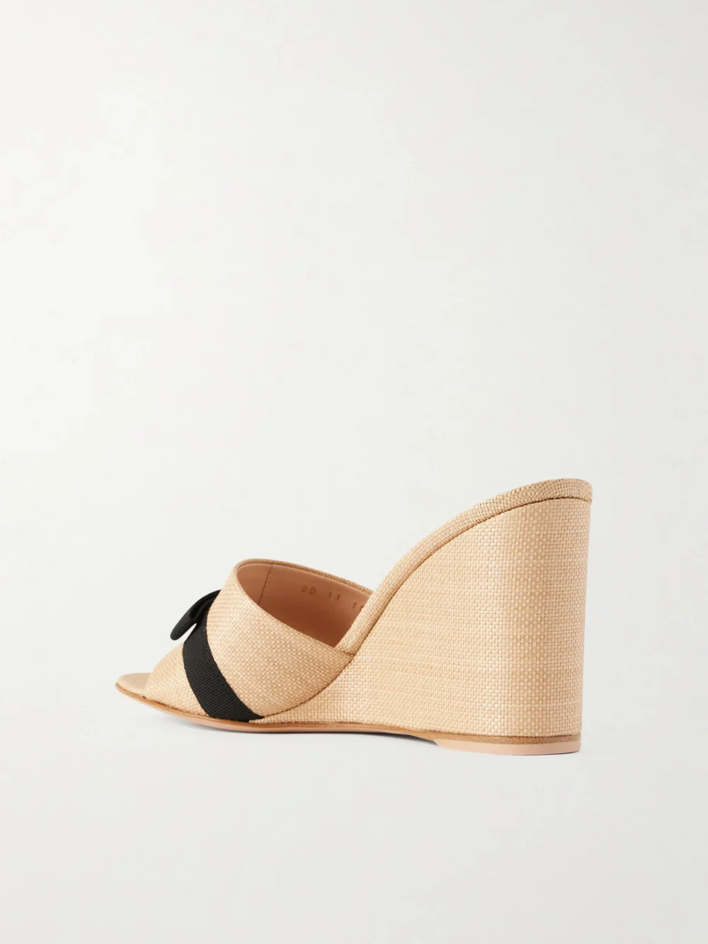 Back view of the Gianvito Rossi 85 Grosgrain-trimmed Raffia Wedge Mules