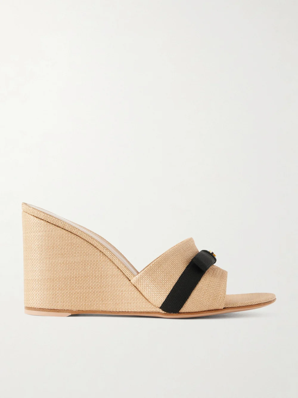 Gianvito Rossi 85 Grosgrain-trimmed Raffia Wedge Mules in beige