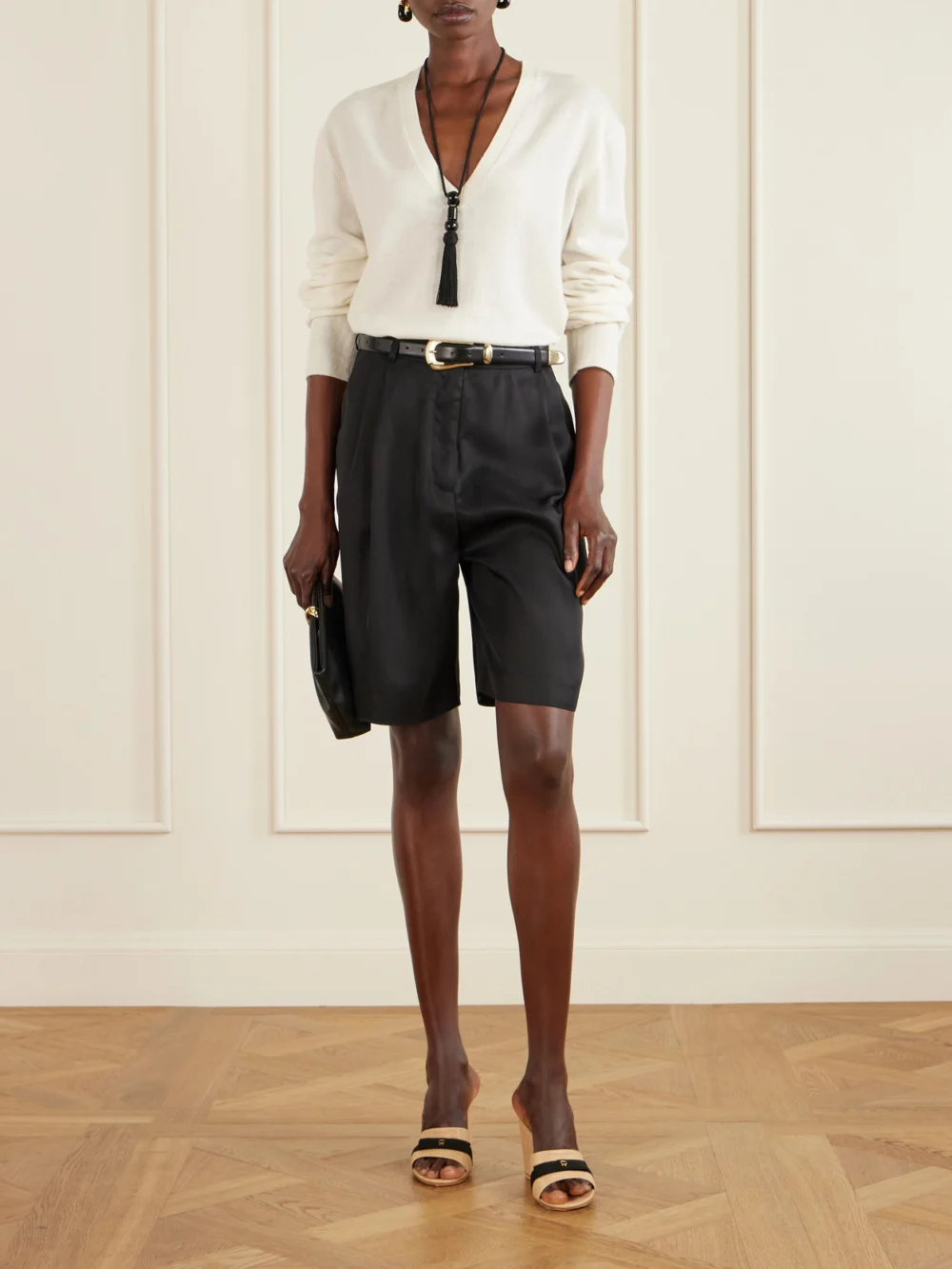Gianvito Rossi 85 Grosgrain-trimmed Raffia Wedge Mules, styled view