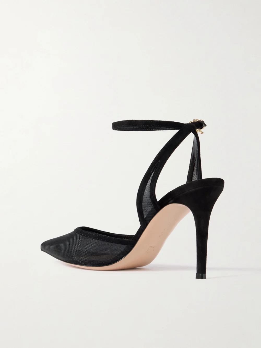 Back view of the Gianvito Rossi 85 Suede-trimmed Mesh Pumps