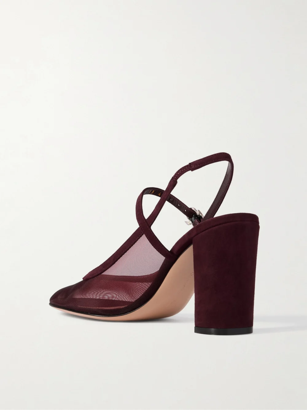Back view of the Gianvito Rossi 85 Suede-trimmed Mesh Pumps