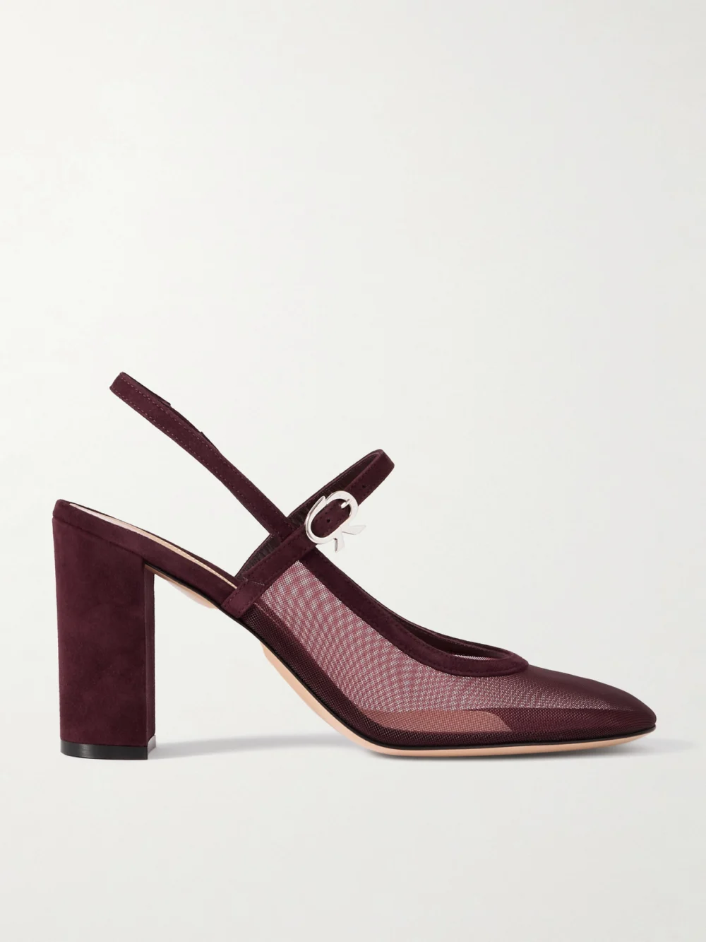 Gianvito Rossi 85 Suede-trimmed Mesh Pumps in burgundy