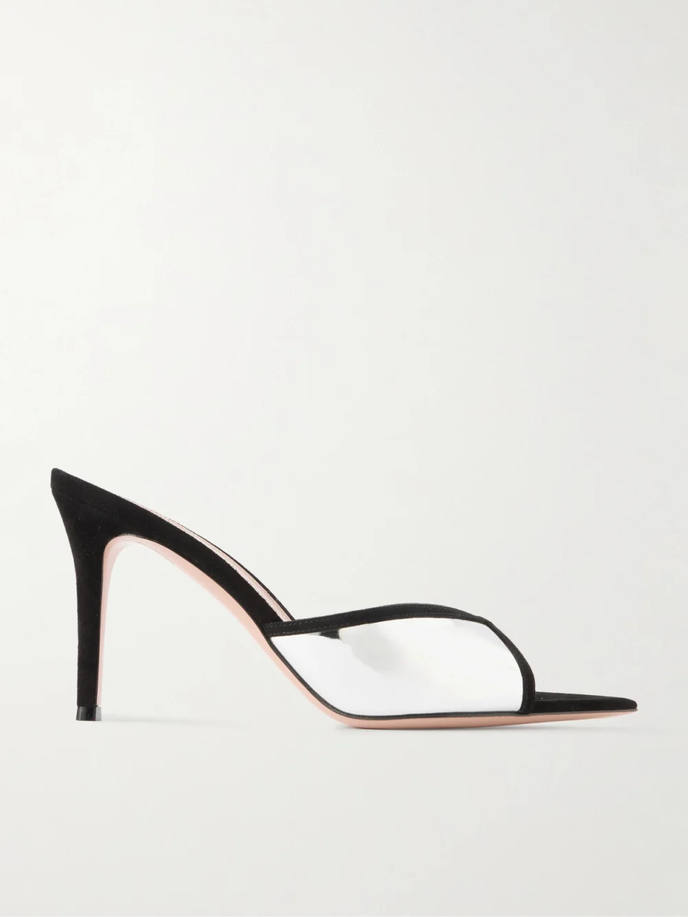 Gianvito Rossi 85 Suede-trimmed Mirrored-leather Mules in black