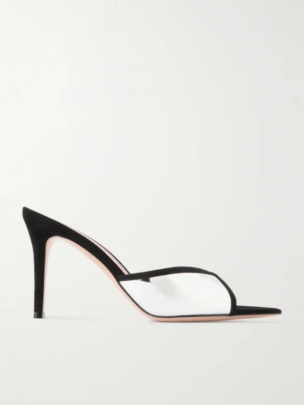 Gianvito Rossi 85 Suede-trimmed Mirrored-leather Mules